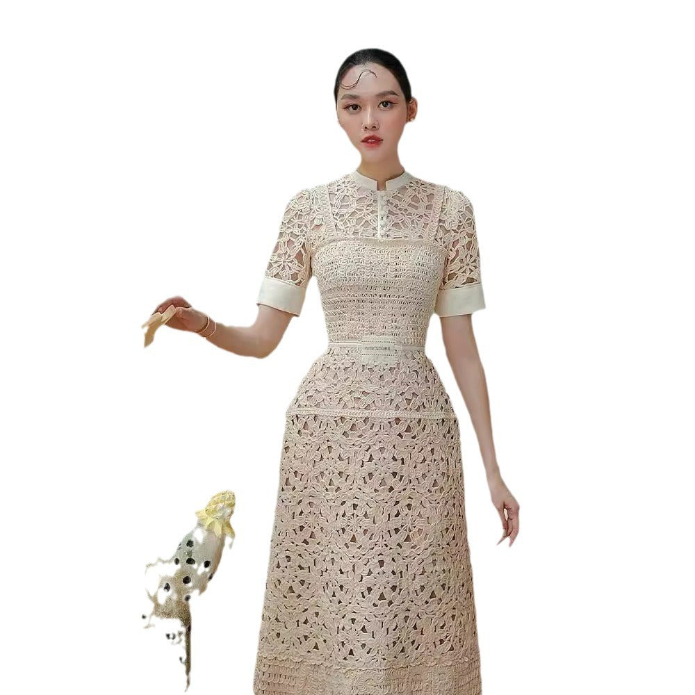 Design Sense Socialite Waist-tight Hollow-out Elegant Lace Mid-length Skirt